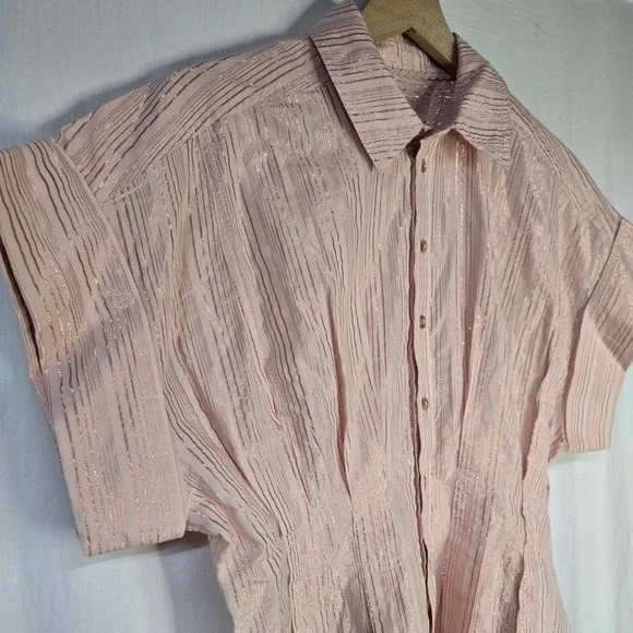 Anthropologie Pilcro The Bobbie Blouse Pink Rose Gold Lurex Stripe Fitted Waist - Picture 6 of 11